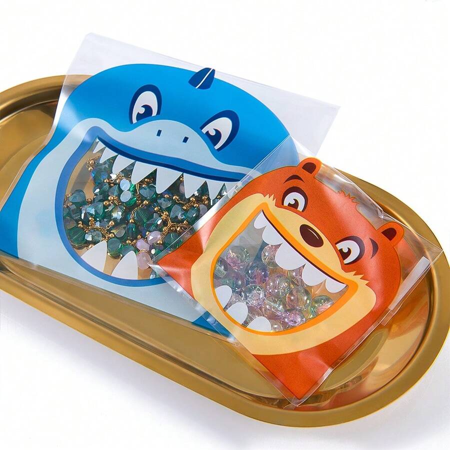 50pcs Creative Animal Pattern Transparent Self-Adhesive Bags, Cartoon Bear Design OPP Plastic Packaging Bags For DIY Jewelry Display And Packaging, Beading Jewelry Making Display And Packaging Supplies, Gift Packaging Bags