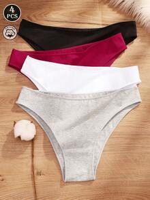 VKME 4 piezas de bragas casuales sin costuras y de tiro bajo de unicolor para mujer - Multicolor - Ver 9
