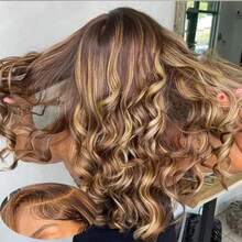 13x6/13x4 高清蕾丝前假发，真人发混纺，自然波浪卷，34英寸 - 200%高密度预拔毛无胶前假发，女士款，自然黑，无需胶水，即戴即用 - SP4/27 - 查看 3