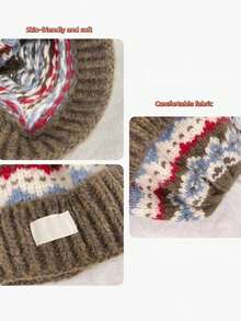 1pc Fashionable Retro Fairisle Knit Beanie Hat For Men, Warm & Windproof, Versatile, Loose Fit Flattering, Unisex Casual Winter Hat - Multicolor - View 3