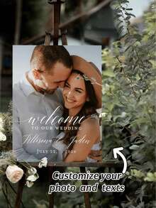 Personalized Wedding Welcome Sign - Customized Photo/Text, Elegant Calligraphy Letters And Name/Date - Wedding Invitation Poster - Wedding Decor, Photo Backdrop, Or Commemorative Gift - Indoor/Outdoor Use - Frameless Canvas Print - Wedding Party - Multicolor - View 8