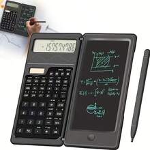 3-In-1 Scientific Calculator With Writing Pad, 10-Digit Dual Power (Solar + Battery) Foldable Student Calculator, Portable With Notebook Math Calculator - A - View 2