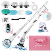 Electric Spin Scrubber, IPX7 Waterproof Cordless Cleaning Brush With 4 Replaceable Brush Heads, Adjustable Extension Handle And 3 Adjustable Speeds For Bathroom, Tub, Tile, Floor (White) Visit The Kimeetol Store - trắng - Xem 1