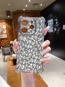 1pc Gray Glitter Anti-Fall Electroplated Camera Protective Phone Case, UV Printed, Compatible With Samsung Galaxy/Infinix/Redmi/OPPO/VIVO/Realme Android Models - Silver - View 5