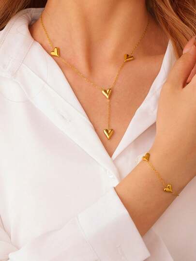 2件套 时尚简约多心钛钢项链，精致奢华不褪色心形锁骨链，适合日常佩戴和送礼，生日礼物送给朋友和女朋友