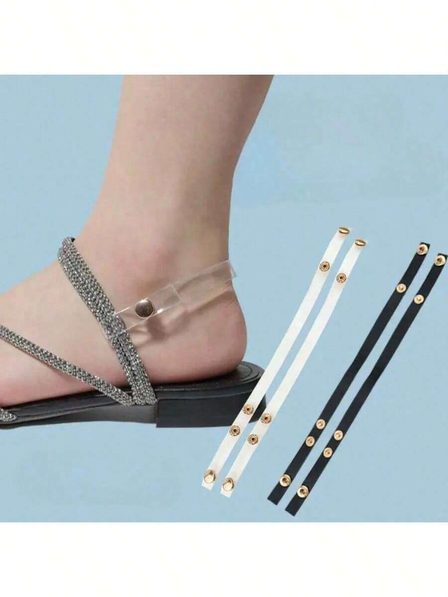 Adjustable Metal Buckle Sandals With Straps - Slip-Resistant Modification Suitable For Loose Slippers, Comes With Transparent Plastic Heel Cap (Black And Transparent Colors) - trong suốt - Xem 1