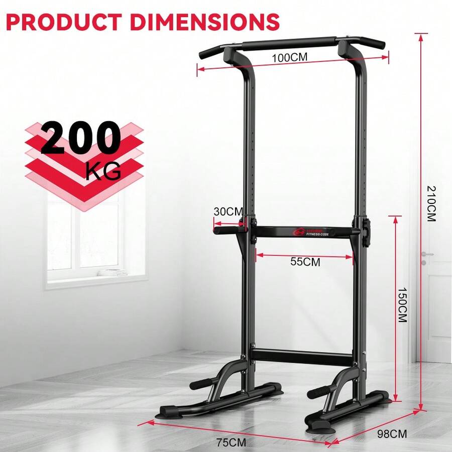 Height-Adjustable Power Tower Dip Station With Pull-Up Bar, Freestanding Multifunctional Strength Training Station For The Home Gym - 黑色 - 查看 1