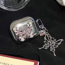 Crystal Butterfly Design Protective Case Compatible With Apple Bluetooth Earphones, Anti-Scratch And Shock-Proof Cover Compatible With Apple Bluetooth Wave Earphone Case - Silver - View 11