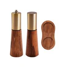 2件套盐和胡椒研磨器，带木底座，不锈钢手动盐和胡椒研磨器，带可调节陶瓷研磨器，适用于厨房、烧烤、野餐 - 彩色 - 查看 9