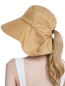 1顶大檐遮阳帽，马尾辫渔夫帽，夏季户外宽檐遮阳帽，夏季度假旅行宽檐遮阳帽，休闲遮阳帽。宽檐设计可全面遮盖面部和颈部，提供防晒保护。非常适合夏季户外活动，如徒步旅行、钓鱼、露营、骑行等。 - 彩色 - 查看 6