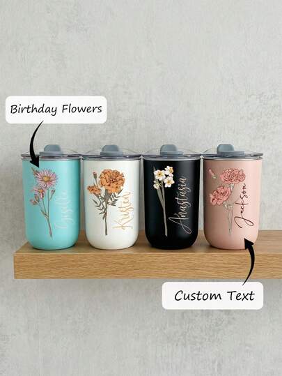 Personalized Name Tumbler, Customized Colorful Stainless Steel Insulated Tumbler- Double Wall Lid, December Birthday Floral Pattern Design,Tumbler With Bridesmaid Gift, Custom Tumbler, Insulated Bridesmaid Tumbler, Tall Tumbler, Gift For Mom, Sorority Gift,Mother's Day Gift, Graduation Gift.