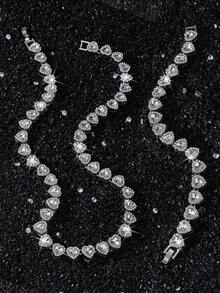 1 Set New Style Men's 10mm Heart-Shaped Mosaic Chain Necklace, European And American Street Hip-Hop Style Heart Necklace, Boyfriend Gift Valentines,Mom,Mother,Mother's Day,Gift - Kiểu dáng a - Xem 8