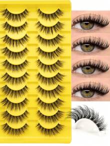 10 Pairs D Curl Russian Style False Eyelashes, Cat Eye Lashes, Natural Look, Fluffy Faux Mink Lashes, Thick & Long Eyelashes, False Lashes - Fluffy Lashes - View 2