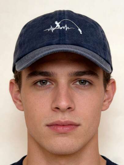 Adjustable Vintage Washed Baseball Cap, Fishing Print Sun Hat, Unisex Fashion Casual Outdoor Snapback