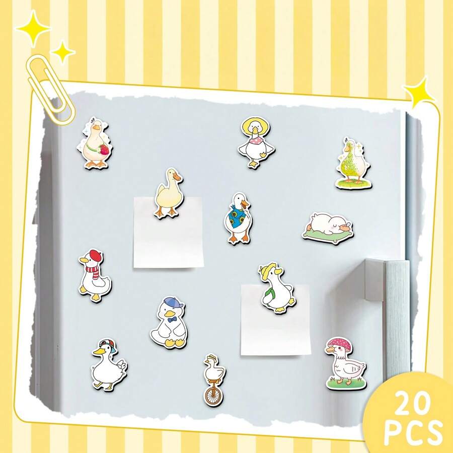 20pcs Cartoon Duck Shaped Strong Fridge Magnets, Cute Whiteboard Magnets Suitable For Office, Classroom, Cabinet And Dishwasher - 20 Slices Of Duck - R17 - View 1