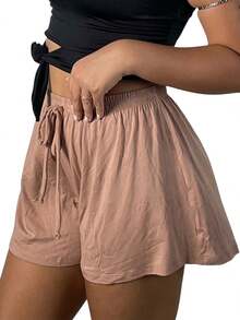 Women's Loose Fit High-Waisted Shorts - New Viscose/Lycra Knit - Brisa - Hãy là một Escuro - Xem 1