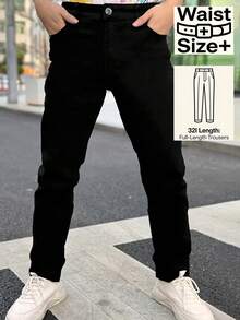 Men Solid Color Casual Slim-Fit Jeans, Straight-Leg Dark Jeans Long Plain Black Washed Cargo Jeans, For Husband, Boyfriend Gifts Going Out Hang Out Commute Work Urban Christmas Gift For My Husband Vaqueros Para Hombre - (32L) Comfort Stretch Fabric - Regular Size - 查看 2