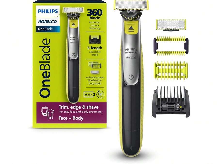 Philips Norelco OneBlade 360 Face + Body, Hybrid Electric Razor And Beard Trimmer For Men With 5-In-1 Face Stubble Comb And Body Hair Trimmer Kit, QP2834/70 - 黑與白 - 查看 1