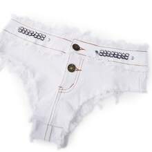 Womens Casual Summer Short Jeans, Triangle Crotch Low Waist With Buttons For Summer Party Beach - 白色 - 查看 7