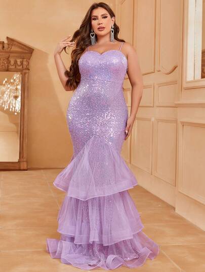 Plus Size Women's Heart Neck Strap Maxi Party Dress, Layered Fluffy Hem Decor, Bodycon Silhouette Highlighting Curves, Suitable For New Year, Valentine's Day, Formal Party, Gala, Wedding And Other Occasions