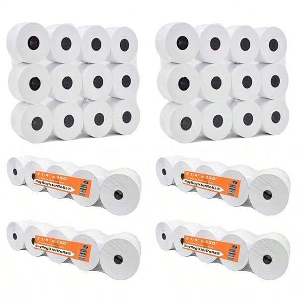 2 Packs Of 5 Rolls 2 1/4 X 150 Ft White Adding Machine Tape Paper (10 Rolls - 50 GSM) Premium One Ply Register/Adding Machine/Calculator Paper Rolls Printing Calculator 10 Key