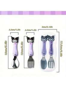 SANRIO Bộ thìa dĩa  đen dễ thương của  (2 chiếc/hộp), hình chú chó tai to hoạt hình dễ thương, thích hợp làm quà tặng sinh nhật, quà tốt nghiệp, dùng trong nhà hàng, nhà bếp, phụ kiện du lịch, v.v. (Không có bao bì carton) - Nhiều màu - Xem 3