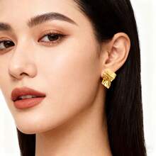 夸张创意个性化耳钉，不对称几何镜面设计，时尚百搭 - 金色 - 查看 5