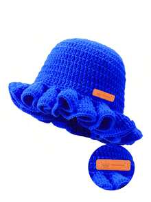 1pc Women Handmade Crochet Ruffle Brim Bucket Hat, Novelty Casual Floppy Cloche Hat - Solid Color - View 38