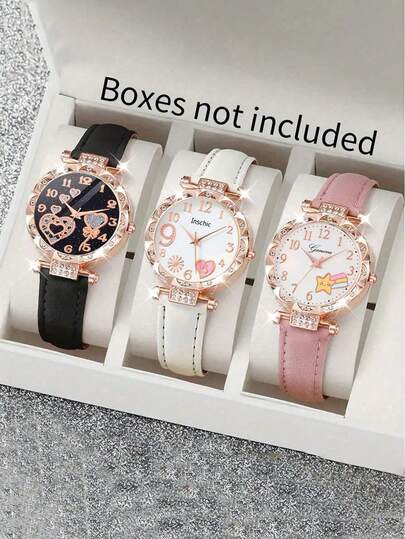 3pcs/Set Girl's Fashion Elegant Classic Round Quartz Watch, Pointer Display, Suitable For Girls And Students. It Is Very Suitable For Daily Wear, Such As Back To School, Gatherings And Travel. This Watch Is Also An Ideal Gift For Friends, Birthdays, And Graduation Seasons. It Is The Perfect Gift For Girls And An Excellent Choice For Mothers.