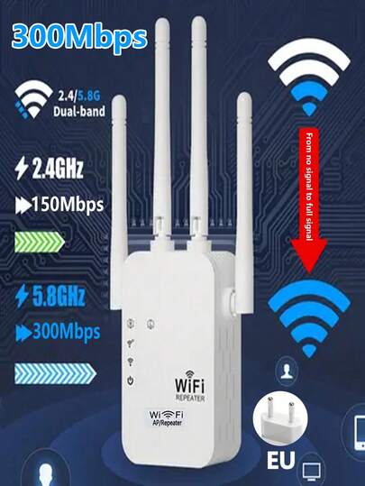مُقوي إشارة الواي فاي/موسع الراوتر/مُضخم الإشارة/مُضخم ذو مدى طويل مع منفذ إيثرنت، واجهة شبكة مزدوجة، مُكرر إنترنت لاسلكي منزلي/مُضخم اتصالات خلوية مع منفذ إيثرنت