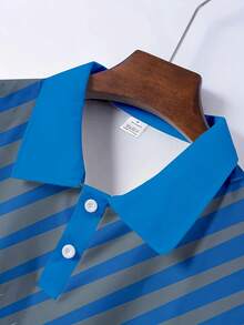 Áo Polo Golf Tay Ngắn Họa Tiết Sọc Mùa Hè Dành Cho Nam, Áo Polo Thời Trang Thường Ngày Phù Hợp Cho Sinh Hoạt Hàng Ngày, Gặp Gỡ Bạn Bè, Kỳ Nghỉ, Chơi Golf và Các Hoạt Động Thể Thao Khác. - Màu xanh lam - Xem 3