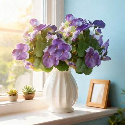 4件套人造花卉 人造三色堇丛 仿真塑料花 假植物 室内外家居花园装饰