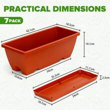 7 Pcs Window Box Planter, 43 Cm Rectangle Flower Box With Drainage Holes And Trays, Plastic Planters For Windowsill Patio Porch Garden Decor, Red - 7-piece Set - View 4