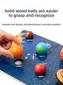 3D Multi-Color Wooden Solar System Puzzle Board, Astronomy & Galaxy Theme Montessori Cognitive Model Wooden Toy, Infant/Toddler/Kids Educational Learning Toy, Multi-Piece Set - Multicolor - View 6