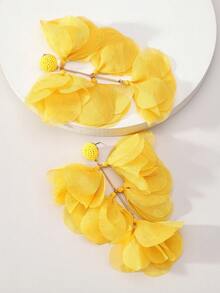 大胆的波西米亚风格黄色雪纺手工多层花瓣流苏耳环，适合热带海滩、泳池派对、度假装扮 - 黃色 - 查看 2