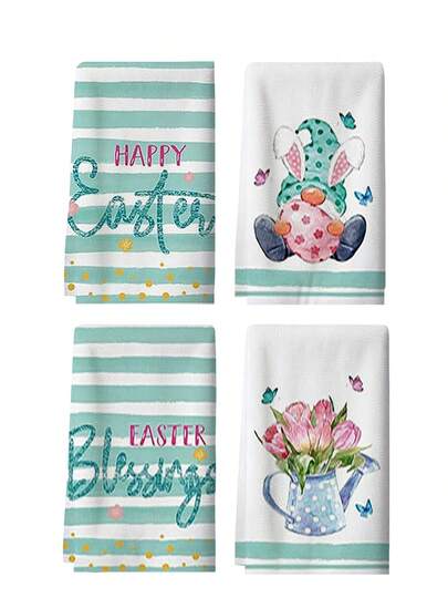 2/4/6 Pcs Easter Kitchen Towels, Rabbit, Gnome, Floral Patterns, Spring Greetings, Easter Tea Towels, Easter Kitchen Decor, Spring Floral Blessings, Dish Cloths, Housewarming Decor