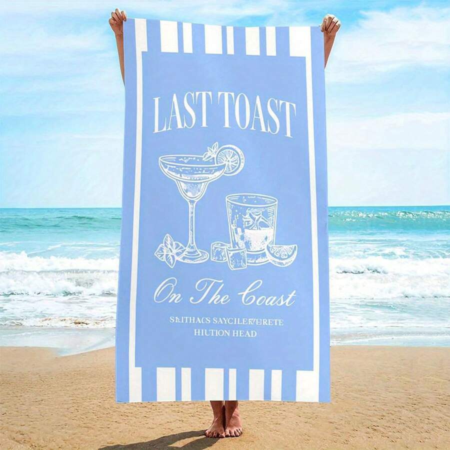 1pc Last Toast On The Coast Beach Towel - Quick-Dry Microfiber With Cocktail Design, Strong Wrap Design For Beach & Pool Use, Lightweight & Durable, Perfect For Summer Vacations, Beach Accessories, Poolside Accessory, Playful Design, Quickdry Fabric, Last Sail Before The Veil Towel, Last Toast On The Coast Bachelorette, Large Beach Towel, Pareo - 彩色 - 查看 1