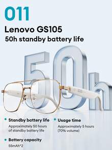 Lenovo 联想GS105时尚蓝牙眼镜，金属镜框，无线蓝牙6.0，纯净音质，超长续航，高清通话，ENC麦克风降噪，双层防漏设计，无线智能眼镜，兼容智能手机，情侣和朋友的理想礼物 - 白金 - 查看 6