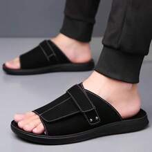 Men's Black Suede-Like Slides - Casual Outdoor Sandals For Beach/Daily - màu đen - Xem 4