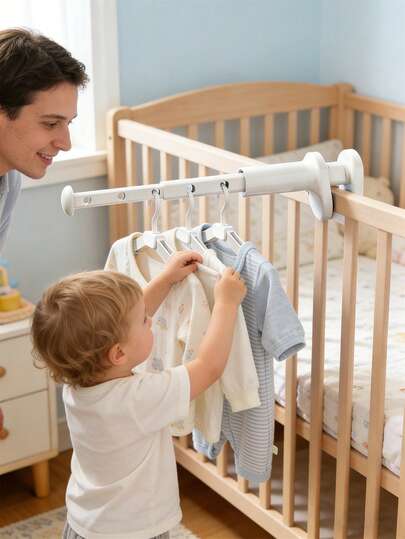 1个可折叠晾衣架 - 便携式晾衣架，小型可折叠衣架，带可伸缩杆，适用于婴儿房、卧室、洗衣房、宿舍、酒店等场所。