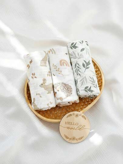 1件 120*110厘米 婴儿床上用品 柔软棉纱布襁褓毯 可爱浴巾 新生儿裹巾