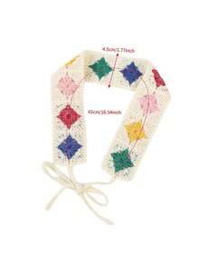 1Pc Wide Knit Lace Headband, Embroidered Flowers & Cherries In French Country Style, Gentle & Sweet For Outings - Multicolor - View 3