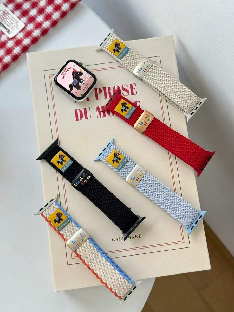 1pc Limited Edition Black Horse Woven Magnetic Band, Compatible With Apple Watch - Multicolor - View 1
