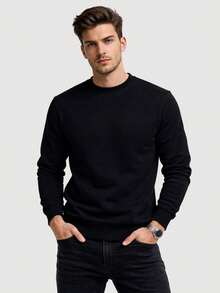 ZUKKER Kit Of 2 Men's Plain Crew Neck Sweatshirts, Flannel Lined Winter Jacket, Unisex Cotton, Immediate Shipping, Various Colors, Ribbed Cuffs - đen/trắng - Xem 2