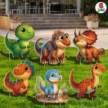 6件套恐龙主题庭院装饰牌 - 防水户外草坪装饰，带插杆，耐用瓦楞塑料材质，非常适合儿童生日派对和节日庆祝活动 - C - 查看 6