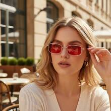 1PC New Style Personality Fashion Small Frame Square Fashion Glasses, Metal Unisex Fashion Candy Color Fashion Glasses - Gold Frame White Film - View 14