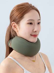 1PC Travel Pillow, Memory Foam Neck Pillow, 360° Head Support, Comfortable Travel Pillow With Storage Bag, Lightweight Travel Pillow, Suitable For Sleeping In Cars, Trains, Buses And Planes, BlueBeige Neck Protection For More Professionalism . Breathable Silk Smooth Yoga Elastic Pillow Cover . Portable Storage And Carrying - Olive Green - View 14