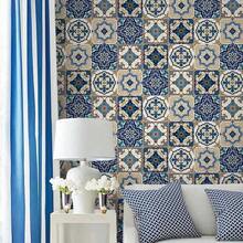 1 Roll Of Bohemian Moroccan Blue Tile Peeling And Pasting Wallpaper Waterproof Brown/Blue Contact Paper Modern Vinyl Self-Adhesive Wallpaper Detachable Bathroom Kitchen Tailgate - Blue - View 4
