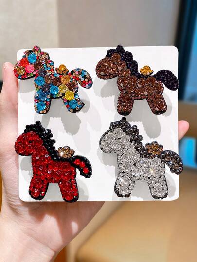 2pcs Rhinestone Pony Shaped Hair Accessories Set, Multi-Color, Adorable Sparkling Design, Suitable For Women's Hairstyles, Daily Decoration, Cute Outfit Embellishment, Hair Accessory, Rhinestone Enhances Shiny Texture, Pony Shape Adds Adorable Touch, Multi-Color Covers All Styles, Cute & Exquisite Accessory, Easily Enhances Cute & Eye-Catching Styling, Can Be Used As Adorable Accessory Stocking Or Women's Gift, Meets Multi-Scenario Decoration Needs