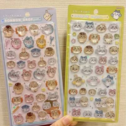 1张多色闪亮卡通3D贴纸，圆形可爱小动物装饰贴纸，适合女孩手账DIY/儿童日常用品可爱贴纸，新年礼物，情人节礼物，复活节礼物